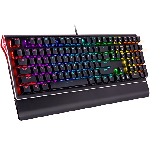 Rosewill Mechanical Gaming Keyboard, RGB Backlit Clicky Computer Mechanical Keyboard for PC, Laptop, Mac, Rainbow LED Modes with Side Backlight & Software Suite for Customization – Blue Switch