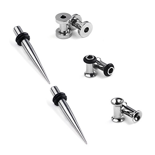 Ruifan 4Pairs Surgical Steel Gauge Ear Screw Taper Tunnel Expander Stretching Kit Plugs Piercing 4 Styles Same Size 6g(4mm)