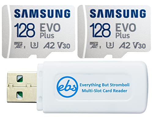 Samsung 128GB Evo Plus MicroSD Card (2 Pack EVO+ Bundle) Class 10 U3 A2 UHS-I SDXC Memory Card for Phone, Tablet, Action Cam (MB-MC128KA) Bundle with 1 Everything But Stromboli Micro & SD Card Reader
