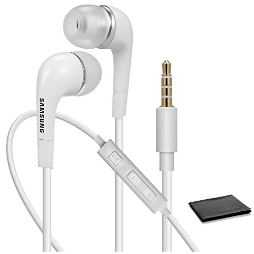 Samsung EHS64AVFWE 3.5mm Stereo Headset with Remote and Mic - Original OEM - Non-Retail Packaging - White (with Cleaning Cloth)