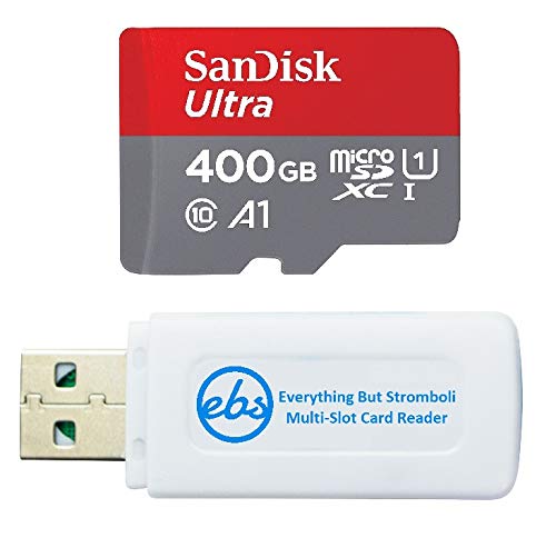 SanDisk Ultra 400GB Micro SD Card for Motorola Cell Phone Works with Moto E 2020, Moto E7, Moto G Power, Edge+ (SDSQUAR-400G-GN6MN) Bundle with (1) Everything But Stromboli MicroSD Memory Card Reader