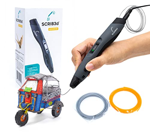 SCRIB3D P1 3D Printing Pen with Display - Includes 3D Pen 3 Starter Colors of PLA Filament Stencil Book + Project Guide and Charger