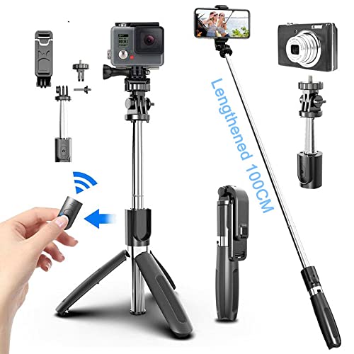 Selfie Sticks, Foldable Selfie Stick Tripod with Wireless Bluetooth Remote, 39 Inch Handheld Monopod, Universal for Smartphones and Gopro Sports Action Camera