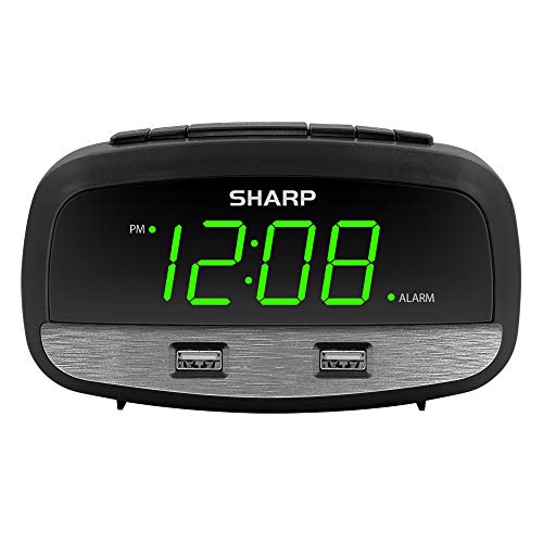 SHARP Digital Clock with USB Charging Ports - Simple and Convenient