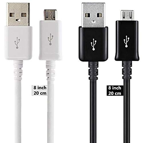 Short MicroUSB Cable Compatible with Your Micromax Canvas Fire 4G with High Speed Charging 2 Pack. (1Black,1White, 20cm 8in)