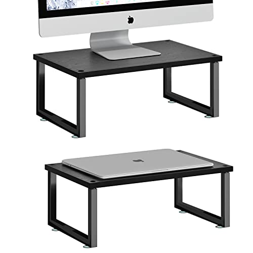 Simple Trending 2-Pack Wooded Monitor Stand Riser, Desk Organizer Stand with Anti-Slip Suction Cup for Laptop, Computer, iMac, Pc, Black