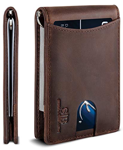 Slim Bifold Genuine Leather Minimalist Front Pocket Wallets for Men