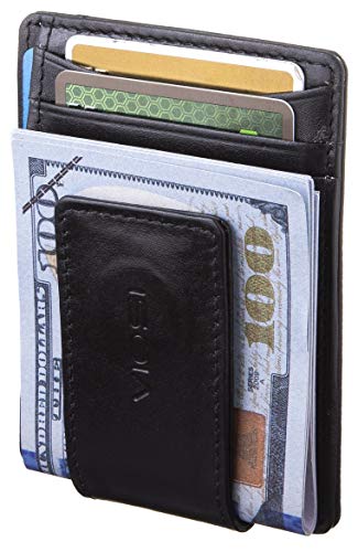 Slim Leather Wallet with RFID Blocking and Magnetic Money Clip