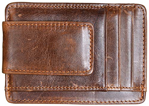 Slim Minimalist Leather RFID Money Clip Wallet