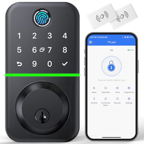 Smart Door Lock Deadbolt with Keypad: Keyless Entry Door Lock - Fingerprint Lock for Front Door - Electronic Lock with Bluetooth and APP Control - Waterproof IP66 for Outdoor