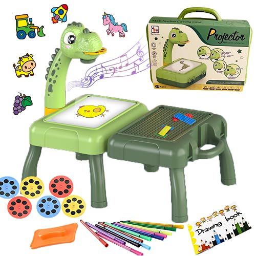 Kids Projection drawing Sketcher,Intelligent Drawing Projector Machine with  32cartoon patters and 12color Brushes,Adjustable Drawing Pattern Size