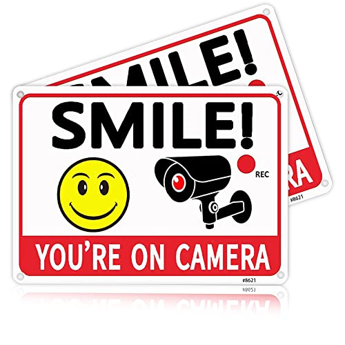 Smile You're On Camera Signs - Aluminum, UV Ink Printed, Outdoor Video Surveillance & Security Camera Signs
