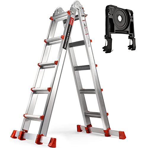 Soctone Ladder, A Frame 5 Step Ladder Extension Ladder, 19 Ft Multi Position Ladder & Removable Tool Tray with Stabilizer Bar, 330 lbs Weight Rating Telescoping Ladder for Household or Outdoor Work