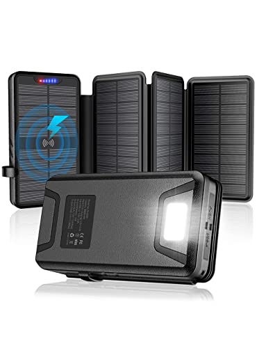Solar Charger Power Bank with Wireless Charger and Bright Flashlights