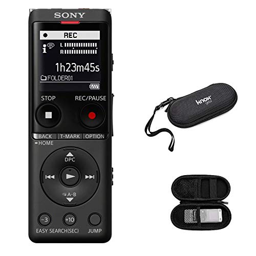 Sony ICD-UX570 Slim Design Digital Voice Recorder (Black) Bundle with Hardshell Case for Sony Audio Recorders (2 Items)