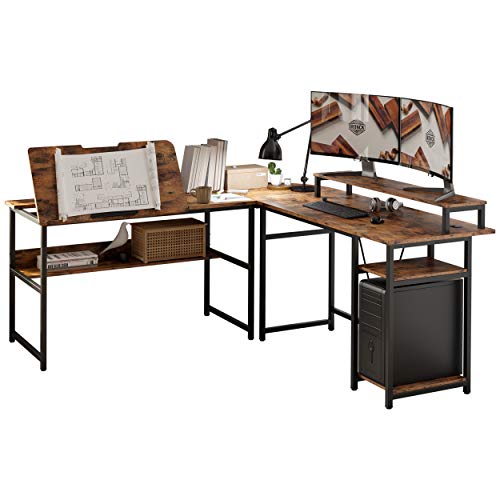 Spacious and Versatile L-Shaped Desk with Storage Shelves