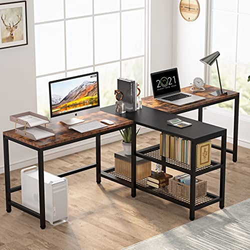 Spacious Two Person Desk with Storage Shelves
