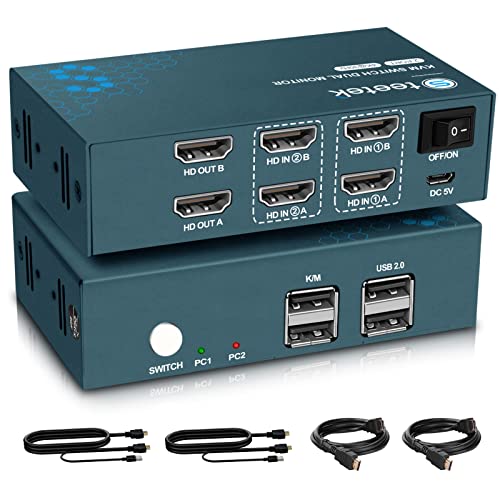 Steetek Dual Monitor KVM Switch HDMI, 4K@30Hz, 2 Computers 2 Monitors, 4 USB Ports