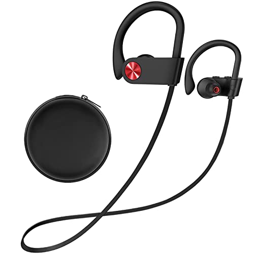 Stiive Bluetooth Headphones, 5.3 Wireless Sports Earbuds IPX7 Waterproof with Mic, Stereo Sweatproof in-Ear Earphones, Noise Cancelling Headsets for Gym Running Workout, 16 Hours Playtime - BlackRed