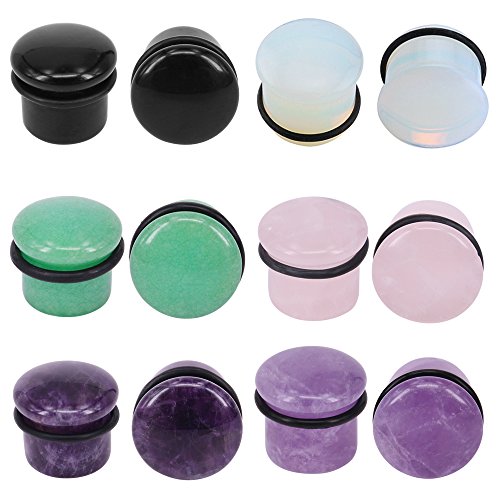 Stone Ear Plugs with Silicone O-Ring Expander Gauges