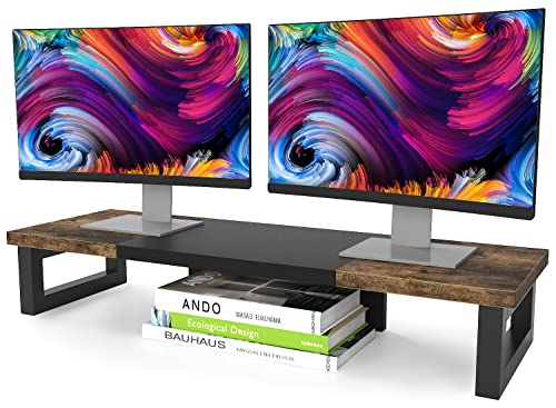 Sturdy Wood & Steel Dual Monitor Stand Riser