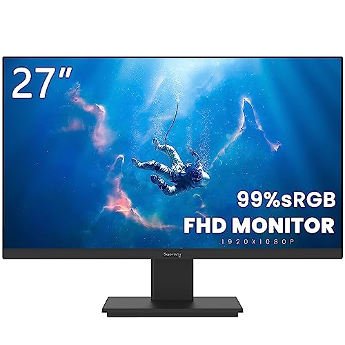 suevery 27 Inch Monitor,FHD(1920x1080p) 75Hz VA 99%sRGB High Color Gamut Computer Monitor,for PC Monitors of Gaming&Office Desktop,3Sides Narrow Bezel,Blue Light Filter(HDMI/VGA Port)VESA Mountable.