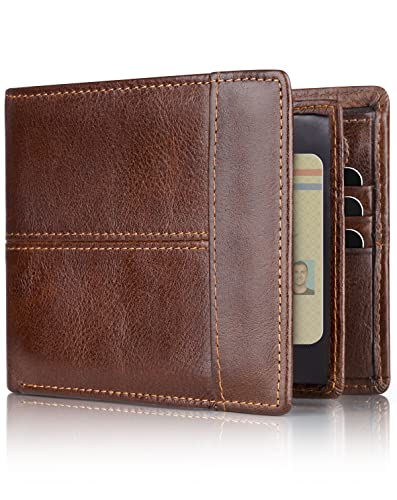 Swallowmall RFID Blocking Genuine Leather Bifold Wallets for Men