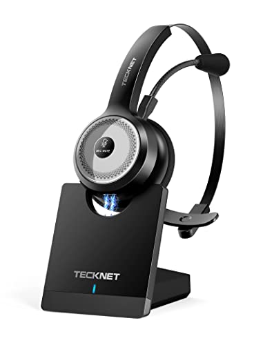 TECKNET Bluetooth 5.0 Wireless Headset with AI Noise Cancelling Microphone