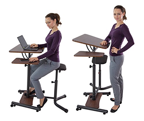 Teeter Sit-Stand Desk - Adjustable Height Ergonomic Workstation with Stool and Side Table