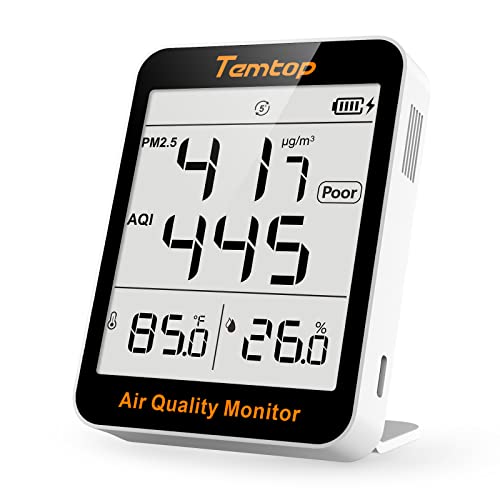 Temtop Air Quality Monitor, Indoor Thermometer Portable AQI PM2.5, Temperature, Humidity Detector for Home, Office or School, Air Quality Tester, Battery Powered, Magnetic Suction