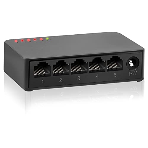 TEROW Ethernet Switch,5 Port Gigabit Unmanaged Network Switch, Portable Switch | Plug & Play | Fanless Housing, Black