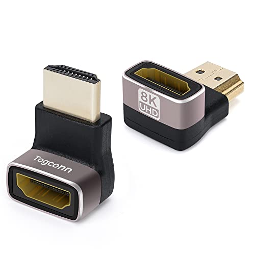 Togconn 8K HDMI Adapter 90 Degree and 270 Degree Gold Plated Adapter 2 Pack, Right Angle HDMI Male to Female Vertical Adapter HDMI L Shape Extender, Supports 8K@60Hz，4K@120Hz, for HDTV, PS5, Laptop