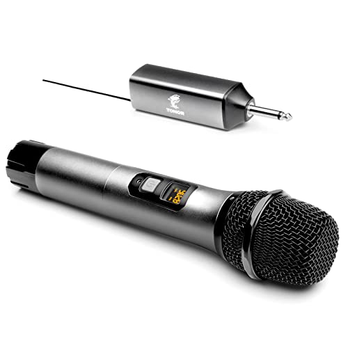 TONOR Wireless Microphone, UHF Metal Cordless Handheld Mic System with Rechargeable Receiver, for Karaoke, Singing, Party, Wedding, DJ, Speech, 200ft (TW620), Grey