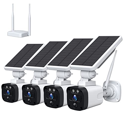 Topiacam Wireless Security Camera System Outdoor with Solar Powered for Home Includes Base Station and Cameras, 3MP Night Vision with 2-Way Audio (4 Solar Camera Set)
