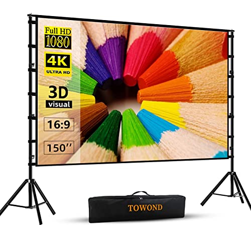Towond 150 inch Indoor Outdoor Projection Screen with Stand