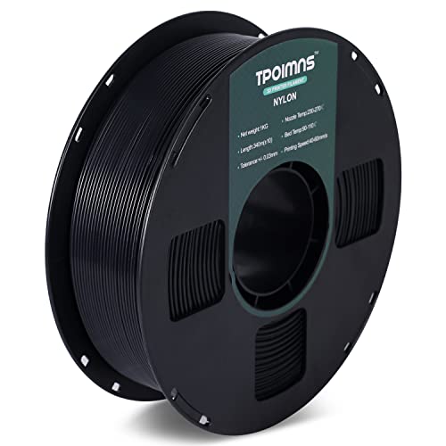 TPOIMNS Nylon Filament 1.75mm, 3D Printer Filament Black PA6 Nylon, 1kg Spool, Suitable for Prototypes and Functional Parts, Black