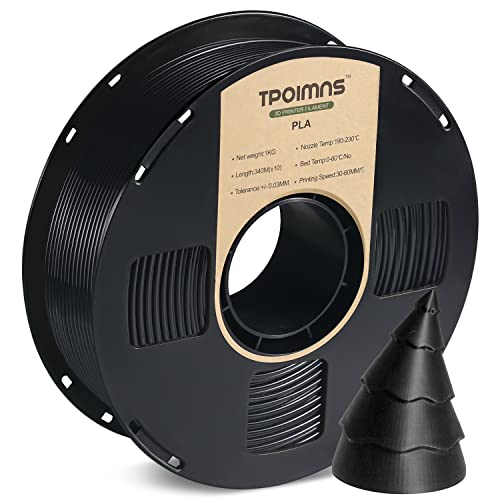 TPOIMNS PLA Filament 1.75mm, Black PLA 3D Printer Filament, 1kg Spool (2.2lbs), Dimensional Accuracy +/- 0.03mm, Used by Most FDM 3D Printer