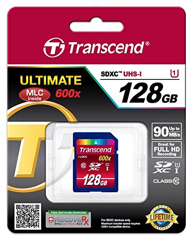 Transcend 128GB SDXC Class 10 UHS-1 Flash Memory Card Up to 90MB/s