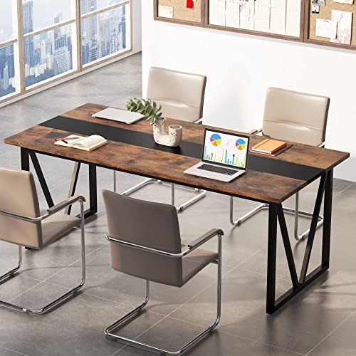 Tribesigns 6FT Conference Table, 70.8W x 31.5D inch Meeting Seminar Table for Office Conference Room, Modern Rectangular Training Table Boardroom Desk with Metal Frame (Rusitc Brown)