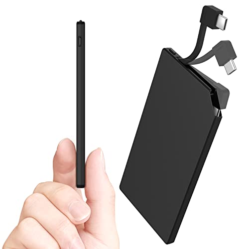 Ultra Thin Portable Charger with Built-in USB C Cable