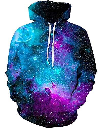Unisex Realistic 3D Print Galaxy Pullover Hooded Sweatshirt Hoodies with Big Pockets,l/xl,Purple Blue Galaxy