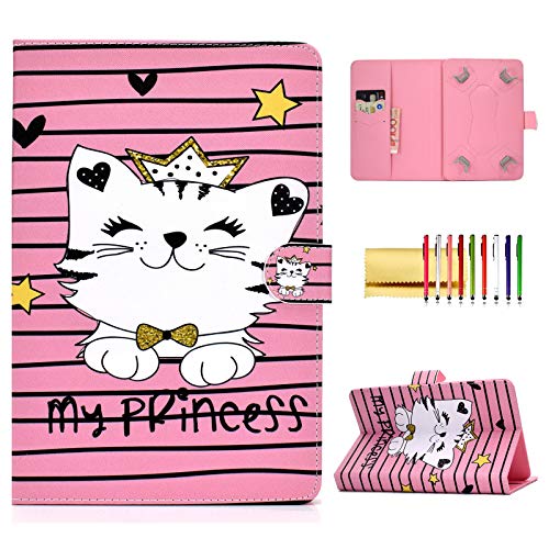 Universal Folio Cover for 7 inch Tablet, Techcircle Stand Wallet Case for Galaxy Tab E Lite 7 / Tab A 7-inch/Tab 4 7.0, Amazon Fire 7, Google Nexus 7, RCA/Lenovo/ASUS Android Tablet, Princess Cat