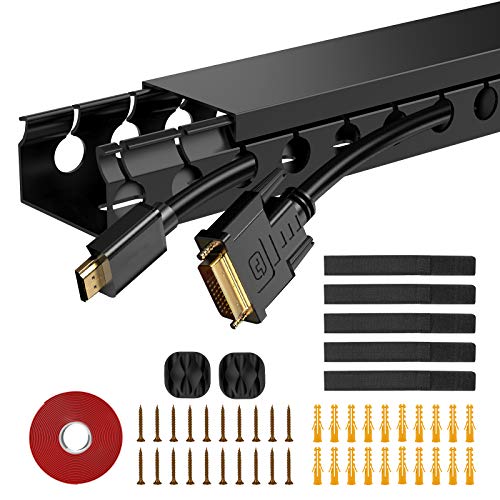Updated Cable Raceway Kit - 77 (5x15.4) Inch Open Slot Wire Covers for Cords, Under Desk Cable Management System to Hide Under Desk/Tv/Computer/Net/Power Cords, (Pack 5)