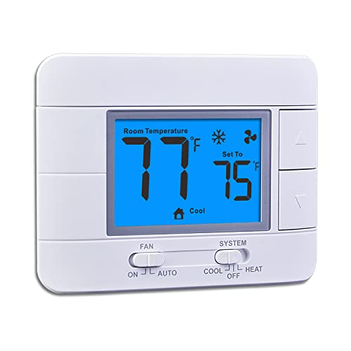 Upgraded Digital Non-Programmable Thermostat for Home 1 Heat/1 Cool, with Temperature & Humidity Monitor and Large Blue LCD Display