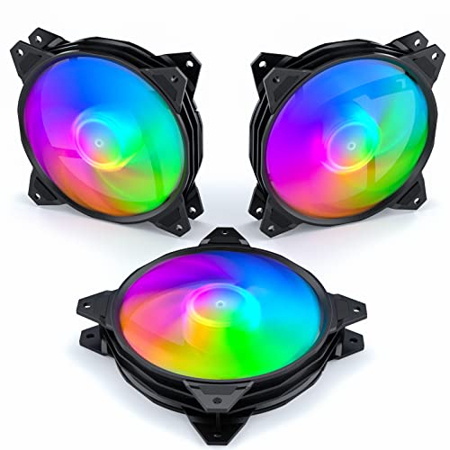 upHere 120mm Case Fan,3 Pack LED Cooling PC Fans,5V ARGB Addressable Motherboard SYNC/RC Controller, Colorful Cooler Speed Adjustable with Fan Control Hub