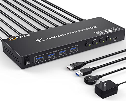 USB 3.0 KVM Switch HDMI 4 Port - Share 1 Monitor and 4 USB Devices