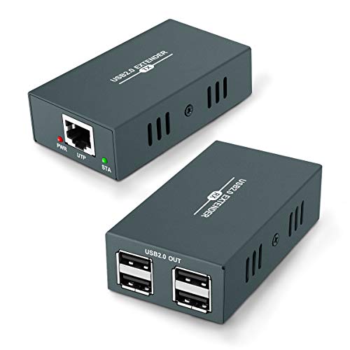 USB Extender 165ft Kit with 4 USB 2.0 Hub, Over Single Ethernet Cat5e/6/7 Up to 165ft(50m), Plug and Play, No Driver Needed, USB RJ45 LAN Extension