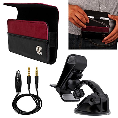 VanGoddy Wine Red Portola Holster Carrying Case for BlackBerry Smartphones and Windshield Mount and Auxiliary Cable