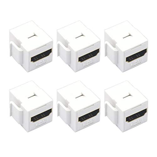 VCE HDMI Keystone Jack, 4K HDMI Female to Female Adapter HDMI Coupler Snap-in for Keystone Wall Plate, 6-Pack, White