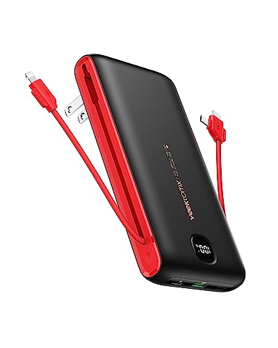 VEEKTOMX Portable Charger with Built-in Cables and AC Wall Plug, 22.5W USB C Fast Charging Power Bank